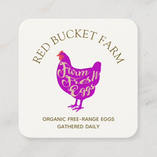Carte De Visite Carré Poulet de la ferme OEufs frais Rétro (Devant)