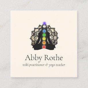 Carte De Visite Carré Praticien de Yoga Reiki avec Chakras Lotus