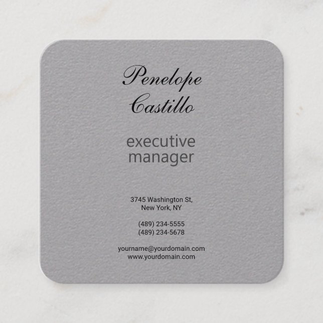Carte De Visite Carré Premium Grey Professional Moderne Simple (Devant)