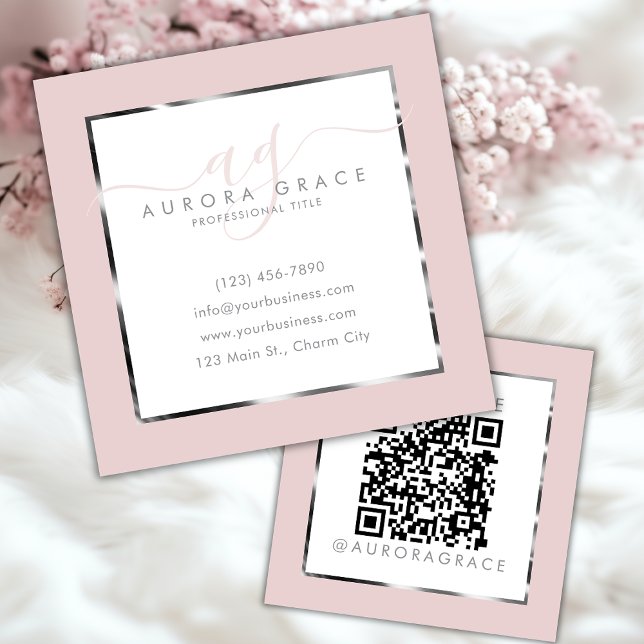 Carte De Visite Carré Prestige professionnel rose et argent (Créateur téléchargé)