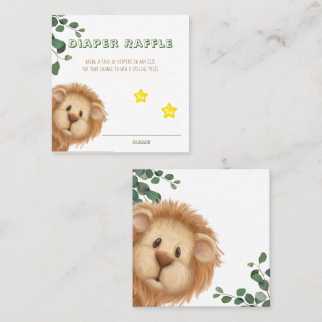 Carte De Visite Carré Prince Lion Golden Crown Diaper Baby shower Raffle (Devant / Derrière)