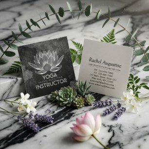 Carte De Visite Carré Professeur de méditation YOGA Reiki Lotus noir et