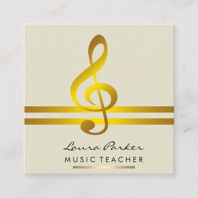 Carte De Visite Carré Professeur de musique musicienne avec notes musica (Devant)