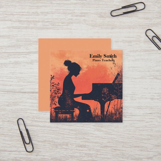 Carte De Visite Carré Professeur de piano (Devant/Arrière en situation)
