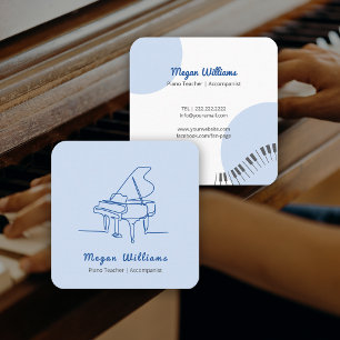 Carte De Visite Carré Professeur de Piano à Queue Dessin au Trait Leçon 