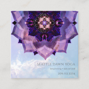 Carte De Visite Carré Professeur de yoga moderne Mandala Lotus Violet