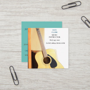 Carte De Visite Carré Professeur/Musicien de musique turquoise /Guitare 