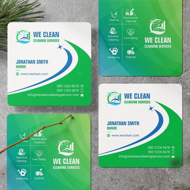Carte De Visite Carré Professional Cleaning Service, Gardening, Disposal (Créateur téléchargé)