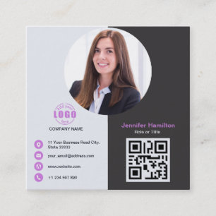 Carte De Visite Carré Professional Grey Purple ajoutez votre photo QR Co