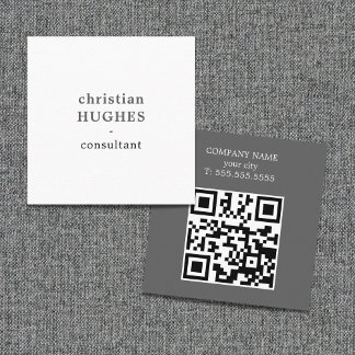 Carte De Visite Carré Professional Light Grey White Consultant QR code