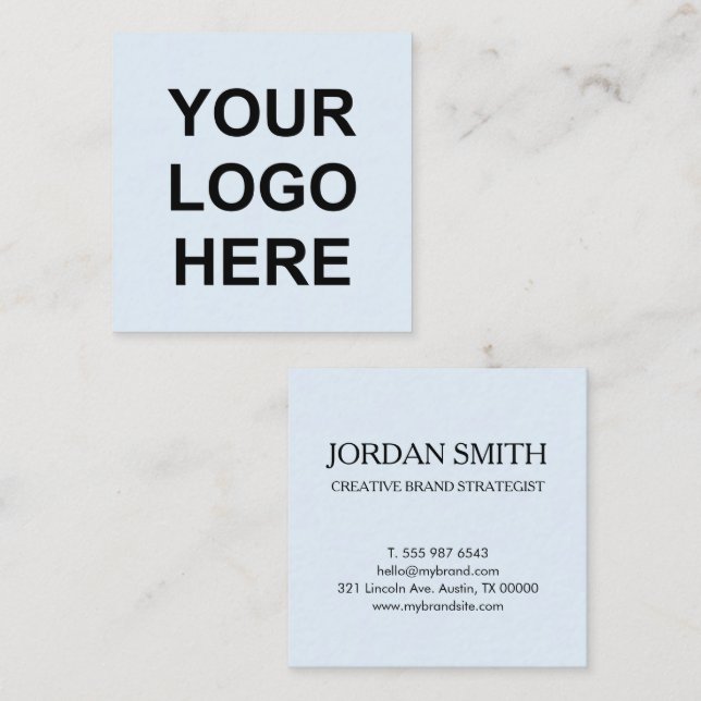 Carte De Visite Carré Professional Logo Minimal Modern Pale Blue   (Devant / Derrière)