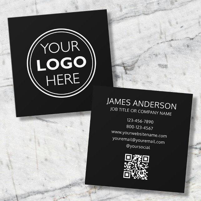 Carte De Visite Carré Professional Logo QR Code Minimalist Black (Créateur téléchargé)