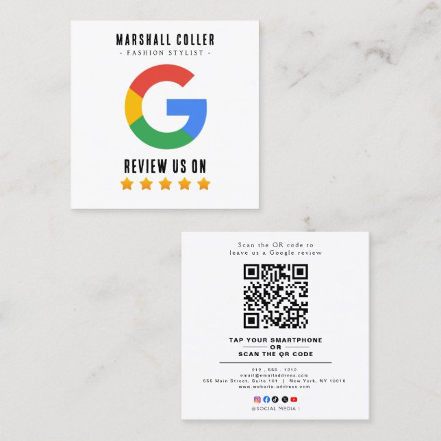 Carte De Visite Carré Professional QR Code Google Review  (Devant / Derrière)