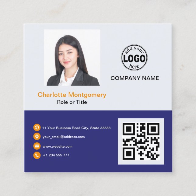 Carte De Visite Carré Professionnel ajoutez votre logo QR Code Photo Cus (Devant)