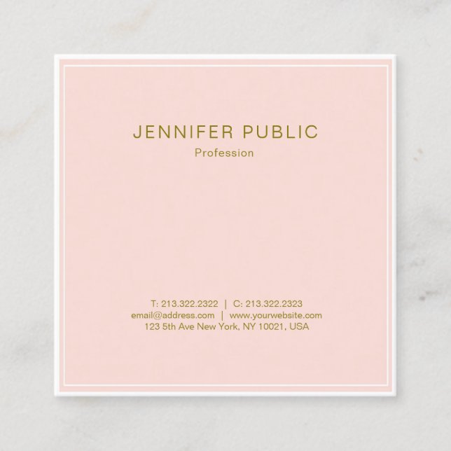 Carte De Visite Carré Professionnel Blush Pink Or Chic Design Luxe (Devant)