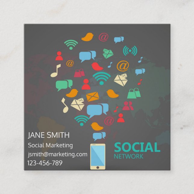 Carte De Visite Carré Professionnel du marketing social freelance (Devant)