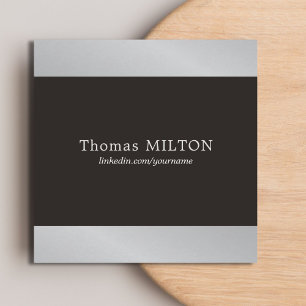 Carte De Visite Carré Professionnel Elegant Black Faux Silver Consultant