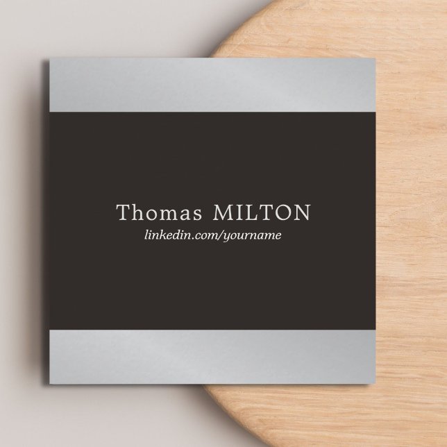 Carte De Visite Carré Professionnel Elegant Black Faux Silver Consultant (Créateur téléchargé)