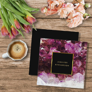 Carte De Visite Carré Professionnel en cristal de pierre gemme pourpre