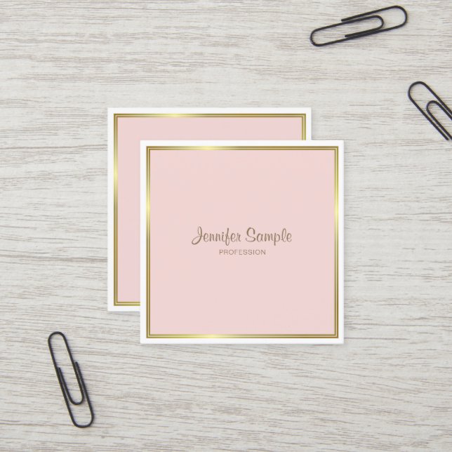 Carte De Visite Carré Professionnel Gold Blush Pink Blanc Luxe Plat (Devant/Arrière en situation)
