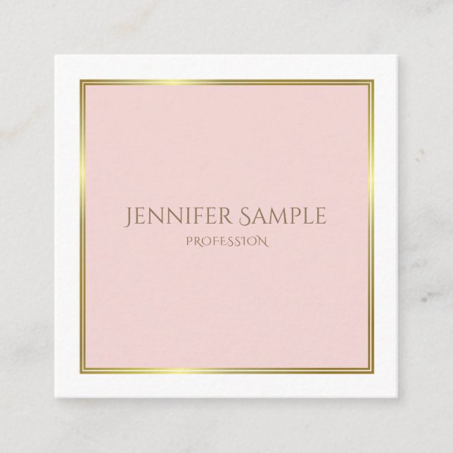 Carte De Visite Carré Professionnel Gold Blush Pink White Luxe Plain (Devant)