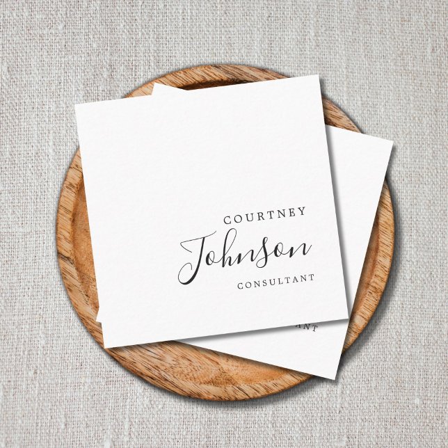 Carte De Visite Carré Professionnel Simple Elegant Noir Blanc Consultant (Créateur téléchargé)