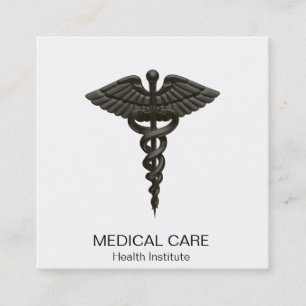 Carte De Visite Carré Professionnel Simple Médicale Caduceus Noir Blanc