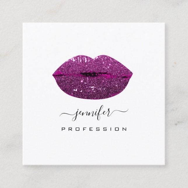Carte De Visite Carré Purple KISS LIPS Maquillage Artiste White Médias s (Devant)