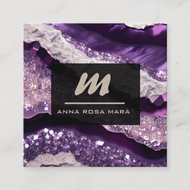 Carte De Visite Carré *~* Purple Lavender Glam QR Luxe Initial AP66 (Devant)