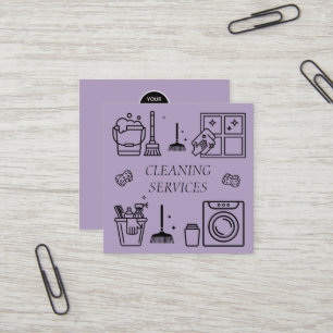 Carte De Visite Carré Purple Lilac Logo Services de nettoyage commercial