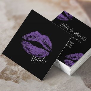 Carte De Visite Carré Purple Lips Kiss Signature Maquillage Artiste Beau