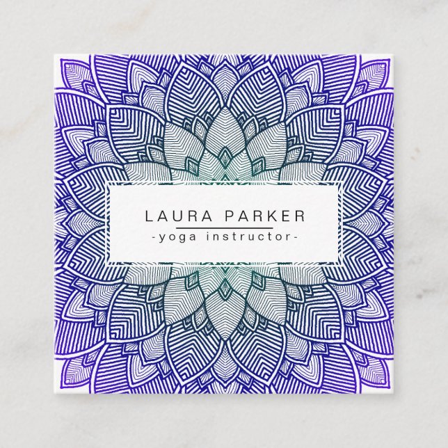 Carte De Visite Carré Purple Lotus Mandala Yoga Méditation Holistique (Devant)