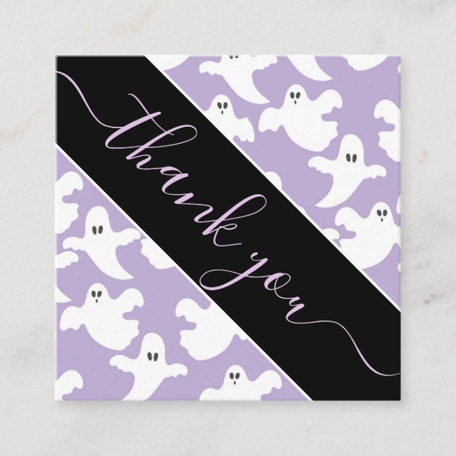 Carte De Visite Carré Purple mou Éffrayant Ghost Motif Merci U Halloween (Devant)