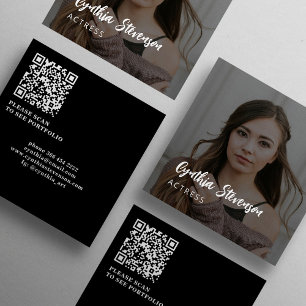 Carte De Visite Carré QR CODE actrice moderne photo professionnelle