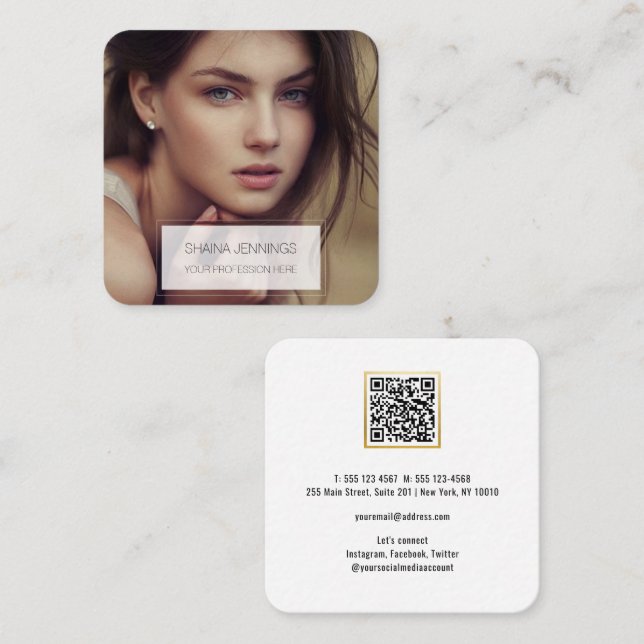 Carte De Visite Carré QR Code Ajouter votre photo Modern Simple (Devant / Derrière)