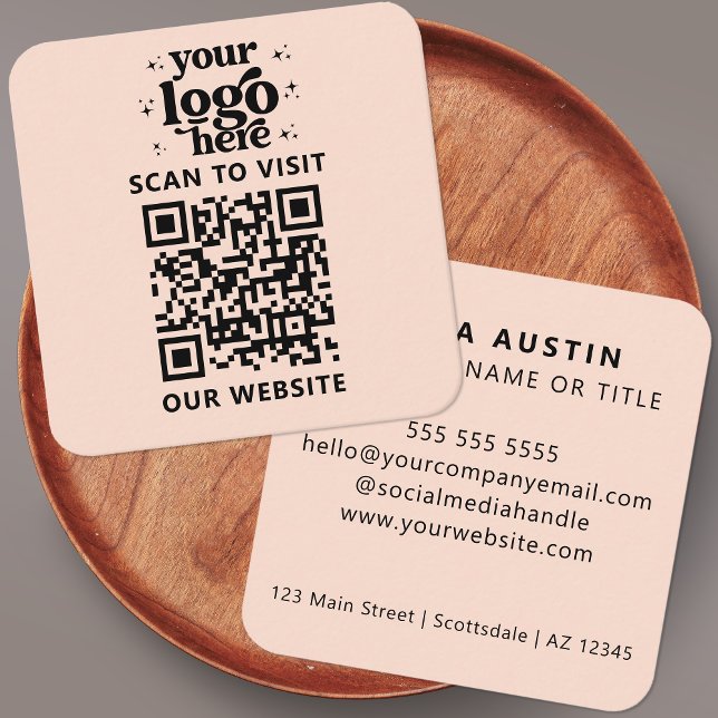 Carte De Visite Carré QR Code Business Logo Professionnel Moderne Rose (Créateur téléchargé)