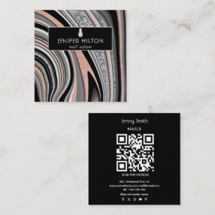 Carte De Visite Carré QR code Contemporary agate geode noail salon