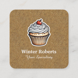 Carte De Visite Carré QR code cupcake maison boulangerie chic kraft