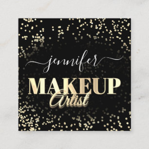 Carte De Visite Carré QR Code maquillage Artiste Gold Confetti Noir