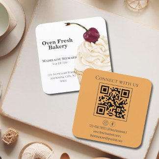 Carte De Visite Carré QR Code Orange White Cupcake Bakou