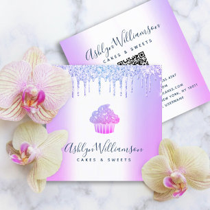 Carte De Visite Carré QR Code Purple Cupcake Parties scintillant Drivers