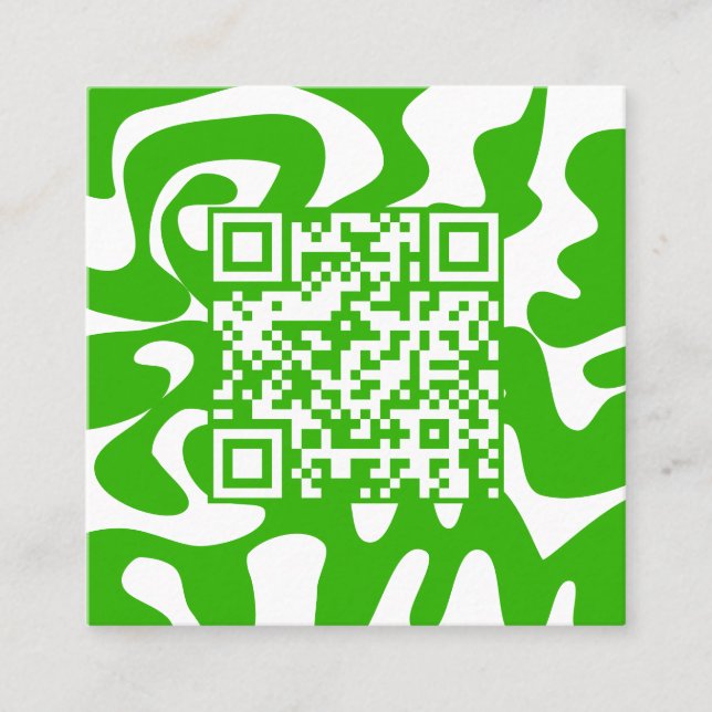 Carte De Visite Carré QR Code Retro Super Lime Vert Blanc Bonjour (Devant)