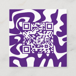 Carte De Visite Carré QR Code Retro Super Purple White Squiggles Hello