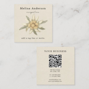 Carte De Visite Carré QR Code Simple Edelweiss Flower