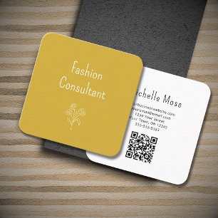 Carte De Visite Carré QR code Simple Flower Gold Boho