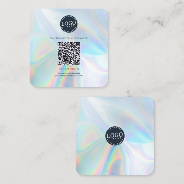 Carte De Visite Carré QR Code Social Media and Website Holographic (Devant / Derrière)
