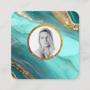 Carte De Visite Carré *~* QR Turuqoise Gold AP66 PHOTO Luxe LOGO Agate