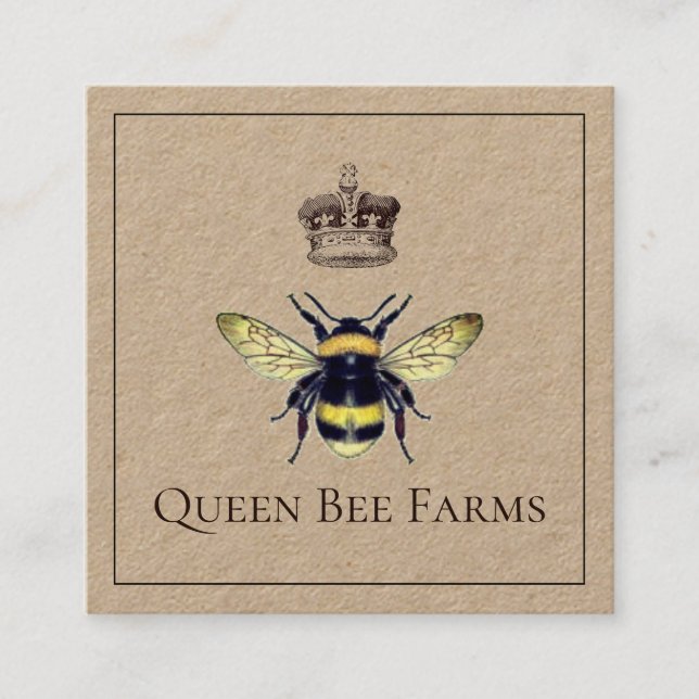 Carte De Visite Carré Queen Bee Et Crown Farm Ou Apiary Kraft (Devant)