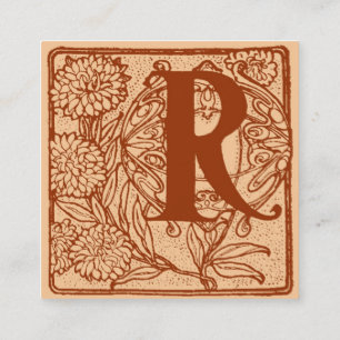 Carte De Visite Carré R initial avec Chrysanthemums