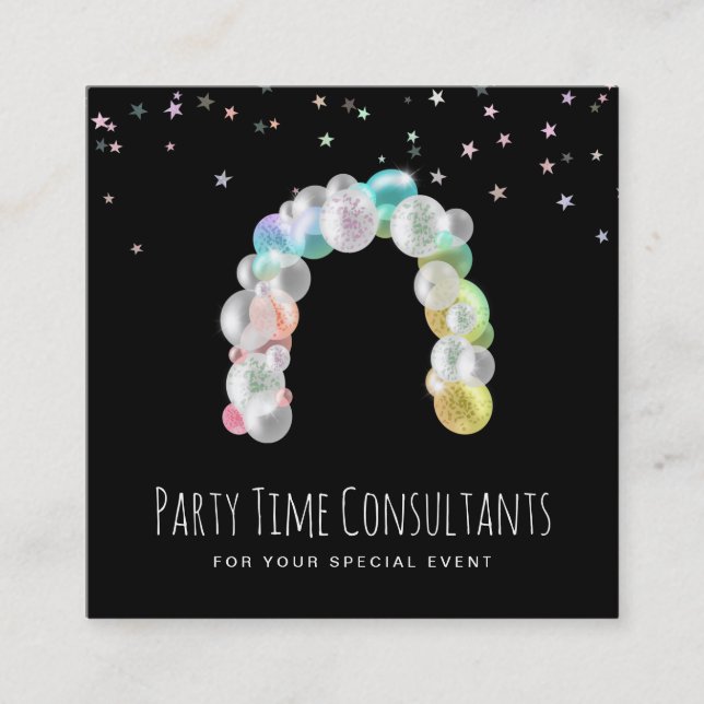 Carte De Visite Carré *~* Rainbow Balloons Party Planificateur d'événeme (Devant)